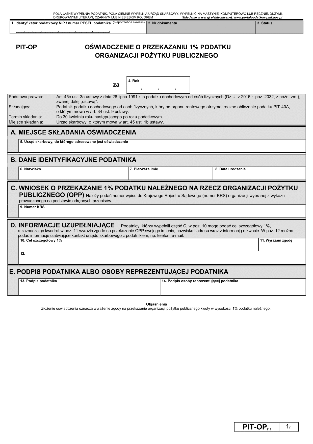 Wypełnij PIT-OP, czyli oświadczenie o przekazaniu 1,5%